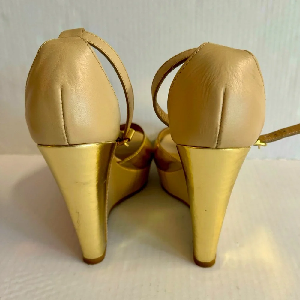 Gold Italian Sesto Meucci Glam platform ankle strap leather heels.Size 9